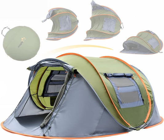 4 Person Pop Up Tent for Camping - Lightweight & Portable, Easy Quick Set-Up, 2 Doors, Lantern Hook, Storage Pockets, Carry Bag for Outdoor Hiking, Travel