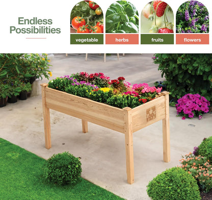 Raised Garden Bed With Legs 48x24x30" - Natural Cedar Wood Elevated Planter Box with Bed Liner for Flowers, Veggies, Herbs. Space Saver for Outdoor Patio, Deck, Balcony, Backyard. 200lb Capacity