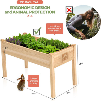 Raised Garden Bed With Legs 48x24x30" - Natural Cedar Wood Elevated Planter Box with Bed Liner for Flowers, Veggies, Herbs. Space Saver for Outdoor Patio, Deck, Balcony, Backyard. 200lb Capacity