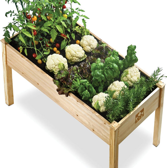 Raised Garden Bed With Legs 48x24x30" - Natural Cedar Wood Elevated Planter Box with Bed Liner for Flowers, Veggies, Herbs. Space Saver for Outdoor Patio, Deck, Balcony, Backyard. 200lb Capacity