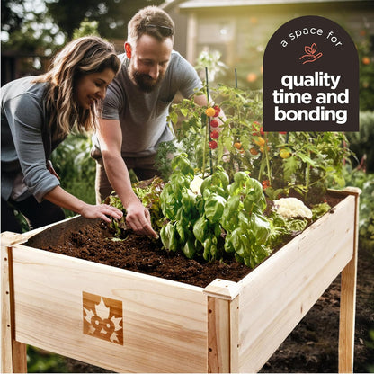 Raised Garden Bed With Legs 48x24x30" - Natural Cedar Wood Elevated Planter Box with Bed Liner for Flowers, Veggies, Herbs. Space Saver for Outdoor Patio, Deck, Balcony, Backyard. 200lb Capacity